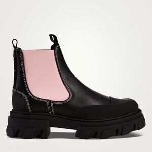GANNI Leather Chelsea Lug Boots 39, 8 black & pink ankle bootie streetwear